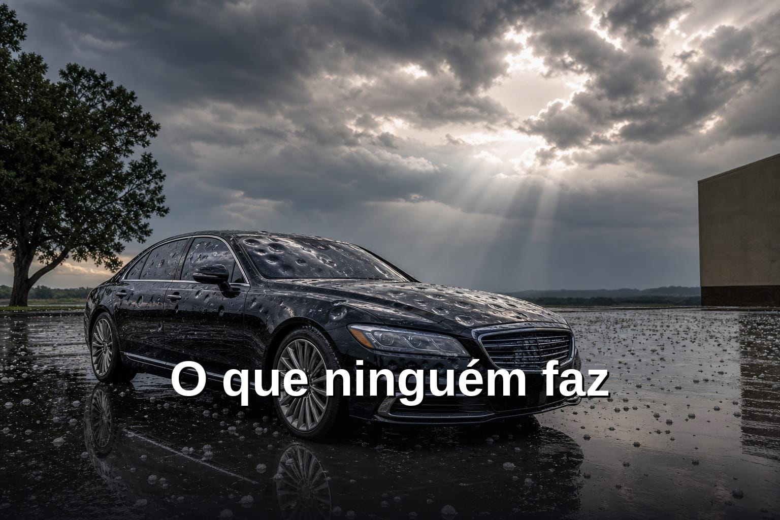 Hail chaser brasileiro nos EUA trabalhando em capô amassado por granizo