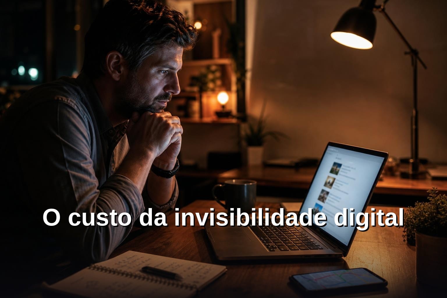 Dono de negócio local analisando reels do Instagram para negócio local no celular da oficina