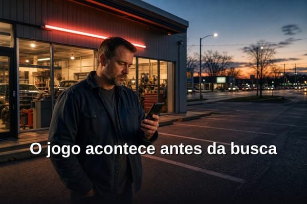 Tela de notebook com painel do Google Ads aberto mostrando campanhas de negócio local, escritório pequeno ao fundo