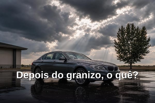 Hail damage granizo Brasil capô amassado com chuva de pedras de gelo caindo