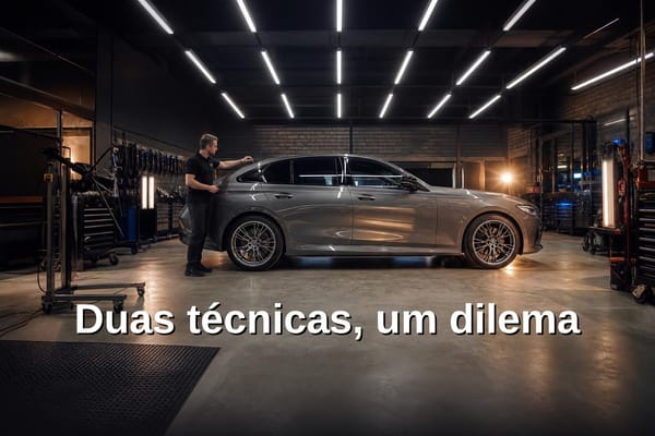 Tecnico PDR trabalhando em chapa automotiva com luminaria de alta frequencia